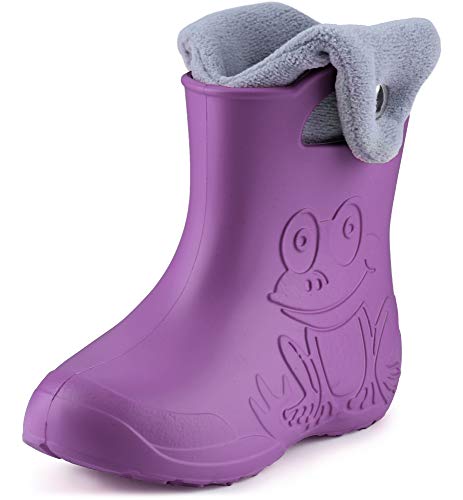 Ladeheid Eva Kinder Jungen Mädchen Gummistiefel Regenschuhe gefüttert Regenstiefel Gummischuhe LA-CA-04 (Lilla/Grau, 22/23 EU)