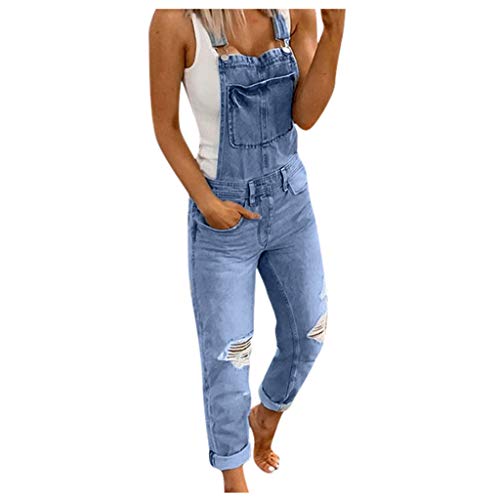 Latzhose Damen Arbeitshose Blaue Jeans Lange Hose Frauen Overall Jumpsuit Playsuit Jeans Vintage Loose Fit Hoseanzug Romper mit Tasche Used-Look (Light blue, M)