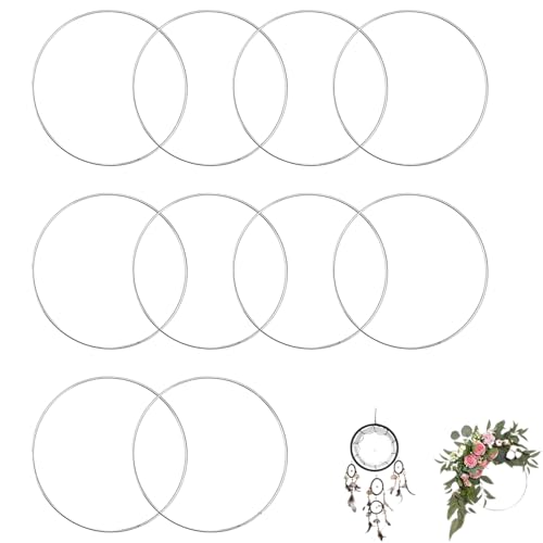 10 Stück 15 cm Metallringe zum Basteln, Weiße Metallring,Metallringe,Handwerkliche Metallring,Silber Traumfänger Ringe Metall,Deko Ringe zum aufhängen für die Herstellung von Hochzeitskranzdekor
