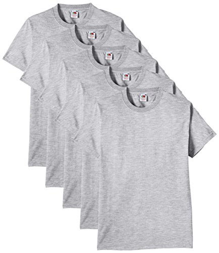 Fruit of the Loom Herren Regular Fit T-Shirt Heavy Cotton Tee Shirt 5 pack, Grau (Heather Grey), M