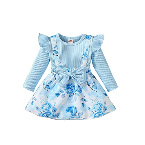 Haokaini Baby Mädchen Kleidung Neugeborene Strampler Kleid Lange Rüschen Ärmel Outfits Floral Strapse Rock Overall Kleinkind Jumpsuit Set