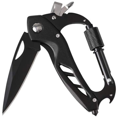 Xnourney Multitool Karabiner, EDC Karabiner Schlüsselanhänger mit Flaschenöffner, Fensterbrecher und Schraubenzieher für Männer, Survival Ausrüstung für Outdoor Camping Wandern