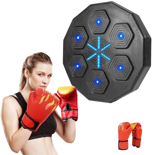 Musik-Boxmaschine，Smart Elektronische Wandmontage Boxtrainingsausrüstung , mit Lichtern und Bluetooth-Sensor, Für Home Exercise/Stress Release , Hand-Auge-Koordination (Boxing Machine A + Gloves)