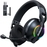 Datarm DH30 Wireless Gaming Headset für PC, PS4, PS5, Mac, Switch, 2.4GHz Verlustfreies Audio Bluetooth Gaming Kopfhörer, Faltbares Headset Mit Noise Cancelling Mikrofon, RGB Licht - Schwarz