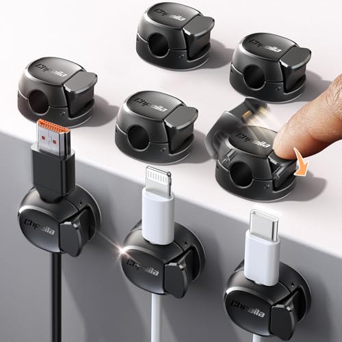 Chfeila Kabelhalter Selbstklebend, 8 Stück [Doppelfeder & Verschluss] Kabel Organizer Kabelclips - Ladekabel Halterung Schreibtisch Kabelmanagement für Nachttisch/Auto/Wand/Tisch, HDMI/USB/Audiokabel
