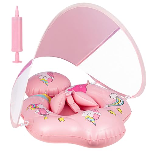 Schwimmring Baby mit UPF50+ Sonnendach,Rainllon Schwimmhilfe Baby mit Verstellbare Sicherheitssitz,Aufblasbare Baby Schwimmring,Baby Float,Kleinkind Pool Schwimmring für 3-24 Monate