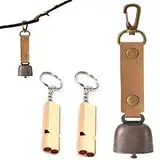 Laute Bärenglocke, laute goldene Bärenglocken und Notfallpfeife aus massivem Messing für Survival, Radfahren, Angeln, Klettern (2 Sets)