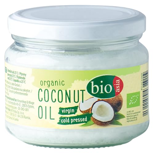 BIOASIA Bio Kokosöl, kaltgepresst, naturbelassen ohne Zusatzstoffe, veganes Fett zum Kochen, Braten und Backen, auch als Naturkosmetik verwendbar, 100 % Bio, 250 ml