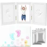 Bizcasa Baby Fußabdruck Set, Handabdruck Baby Bilderrahmen, 3 in 1 Baby Bilderrahmen, für Hand-Abdruck, Fuß-Abdruck & Fotos, Fussabdruck Set für Baby Geschenk (A1-35x15.5cm)