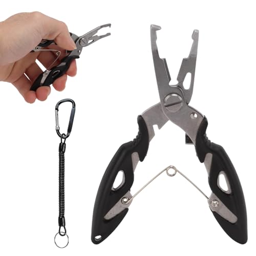 Angelzange,Sprengringzange Angeln mit Sicherheit Aufgerollt Schlüsselband,Multifunktionale angel Zange,Rostfreie Schnurknipser Gripper,Hakenlöser Angeln pliers für Anglerfreund,Familienmitglied