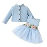 JiAmy Baby Mädchen Kleid Kleinkind Ärmellose Blumen Tüll Tutu Kleider und Langarm Waffel Strickjacke Mantel 2Pcs Outfits Set für Mädchen 2-3 Jahre Blau