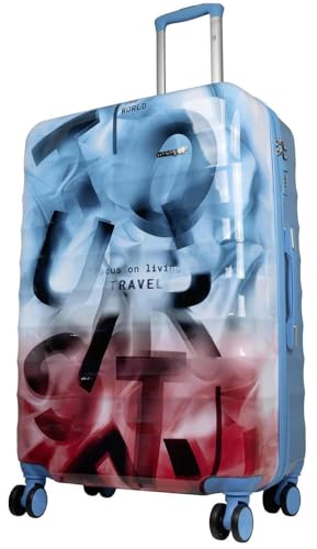 Warenhandel König Hartschalen Koffer Trolley Revona Blau Pink mit tollem Print Motiv und Dehnfalte, Größe XL