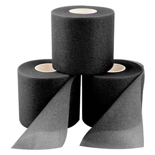 3 Rollen Schaum Sports Tape, Baseball Handgelenk Band Athletische Knöchel Band Pre Wrap Stirnbänder Atmungsaktive Sport Pre Wrap Tape Elastische Bandrolle für Handgelenk Knöchel Knie Bein (Schwarz)