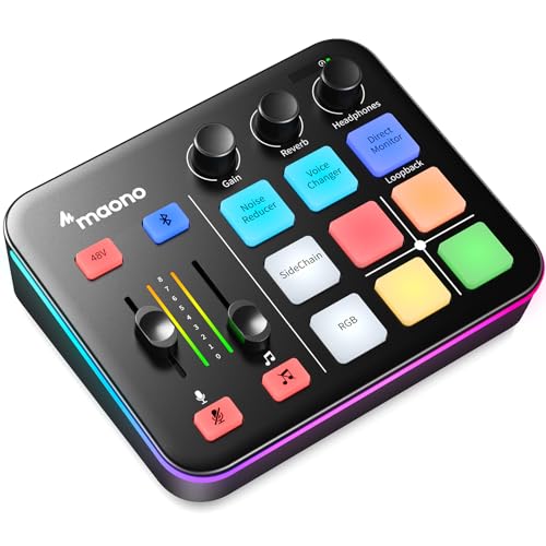 MAONO Gaming Audio Mixer, RGB PC Mischpult für Streaming, XLR Interface mit 48V Phantomspeisung, DIY Soundeffekte, Lautstärkeregler, Stummschaltungstaste, Geräuschunterdrückung, Aufnahme, Gesang