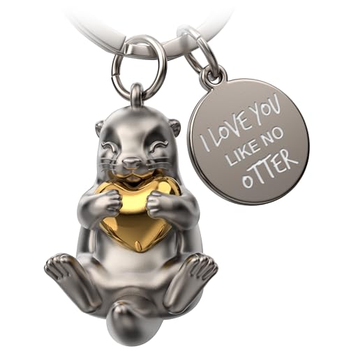 FABACH Otter Schlüsselanhänger Otty mit Herz - Glücksbringer Otter Geschenke Freundin - Partner Geschenke Liebe Schlüsselanhänger Paare Jahrestag - Gravur I love you like no otter