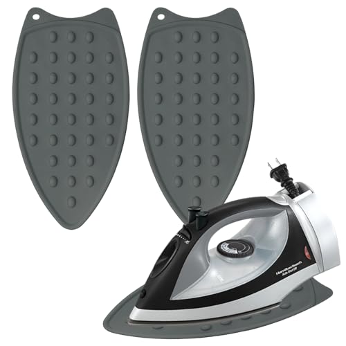 GOCUODE 2 Stücke Silikon Bügeleisen Matte,Eisen Rest Pad,Bügeleisenunterlage-Ablage,Bügeleisenablage Gegen rutschfest mit Wandloch für Bügelbrett (Grau)