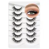 3D Clear Band Falsche Wimpern Natürlich Look Cat Eye Künstliche Wimpern Wispy Faux Mink lashes Flauschig Weiche Wiederverwendbare Kurze Fake Eyelashes 7 Paare Happy Heartbeat (No.212)