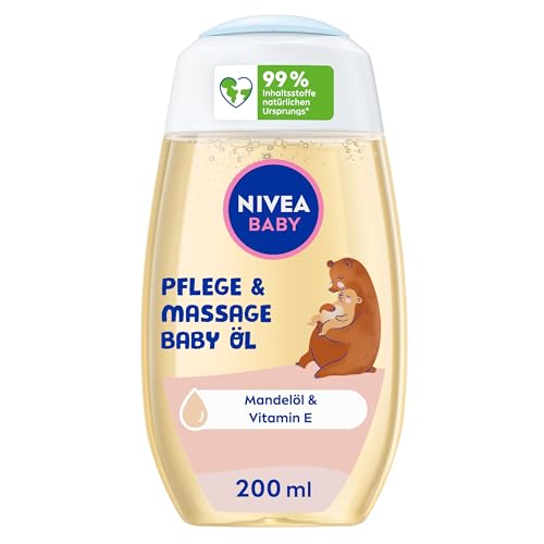 NIVEA BABY Pflege und Massage Öl, pflegendes Babyöl für die zarte Babyhaut mit Mandelöl und Vitamin E, Hautpflege schützt und stärkt empfindliche Haut (200 ml)