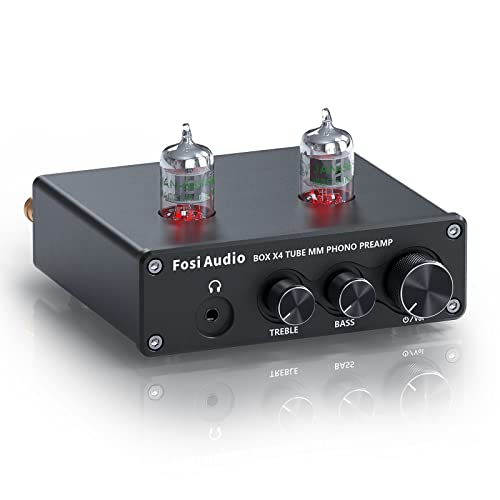 Fosi Audio X4 HiFi Phono Röhren Vorverstärker, Hi-Fi Röhrenvorverstärker Kopfhörerverstärker, JAN 5654W Vakuumröhren für MM Plattenspieler, BOX X4 Gain-Stereo-Audio für Phono-Audiophil