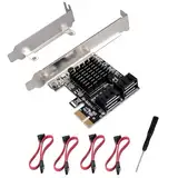 PCIE 1X SATA Karte 4 Ports, mit 4 SATA Kabel und Low Profile Halterung, PCIE zu SATA 3.0 6 Gbps Controller, PCIE zu SATA Erweiterungskarte, SATA Controller, SATA PCIE Karte，Marvell 88SE9215 Chipsatz