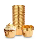 100 Stück Aluminium-Folien Papierbackförmchen für Muffins und Cupcakes Backetuis Muffins Papierförmchen für Cupcakes, Geburtstag, Hochzeit, Weihnachtsfeier - Gold