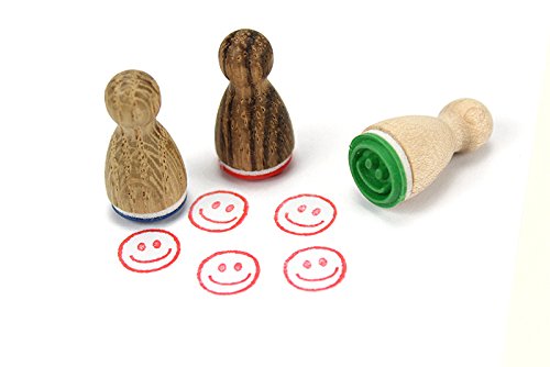 Stemplino® Ministempel - Motiv: Smiley - 12mm Durchmesser - Holzstempel Kinder Stempel Bullet Journal Stempel mit Smiley Motiv Smiley Stempel lächeln Stempel