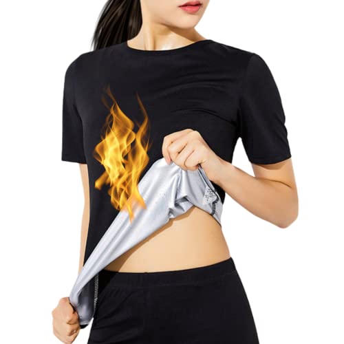 Saunaanzüge Sauna Shirt Kurzarm Oberteile T-Shirts Tops Abnehmen Rundhalsausschnitt Hot Thermo Sommer Sweat Schweiß Schwitzen Frauen Women Damen mädchen