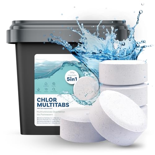 Belko® Chlortabletten für Pools Multitabs 5 in 1-200g Tabs Multi Chlortabletten - 5kg mit 5 Phasen Pflegewirkung für für die sichere und saubere Poolpflege - hygienisches Poolwasser