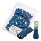 Chanzon 100 Stück 4,8 mm männlicher und weiblicher Flachstecker, Schnelltrenn-Set, halbisoliertes PVC – blau – 14 15 16 AWG Gauge Draht-Crimp-Anschluss, elektrisch,