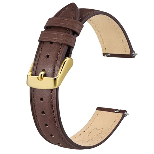 BISONSTRAP Elegante Leder Uhrenarmband, Schnellverschluss, Uhrenarmbänder für Damen und Herren, Kompatibel mit Uhrenanstößen von 17mm, Dunkelbraun (Goldene Schnalle)