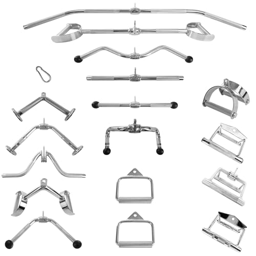ScSPORTS® Griffe für Gym - Ergonomisch, bis 200 kg Belastbar, Gerändelte Grifffläche, Stahl, Verchromt - Parallelgriff, Kabelzuggriff, Rudergriff, Kabelzug, Latzug (Bizeps - Trizeps Stange)
