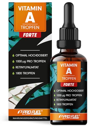 Vitamin A Tropfen FORTE - 1000 µg pro Tropfen - 1800 Tropfen mit Vitamin A aus Retinylpalmitat - optimal hochdosiert & bioverfügbar - ohne Zusatzstoffe - laborgeprüft mit Zertifikat - 100% vegan