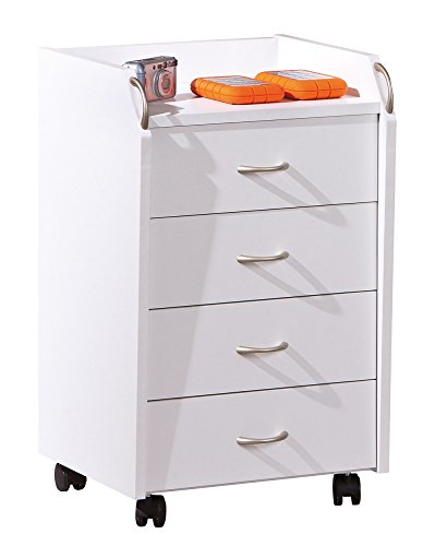 Inter Link – Rollcontainer mit Schubladen -Bürocontainer Standcontainer - Rollschrank Schubladenkommode Büroschrank 4 Weiß - Pronti