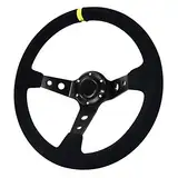 Acclcors Universal Racing Lenkrad, Gaming Lenkrad 13.6" 6 Schrauben Griff Wildleder Deep Dish mit Horn Taste für Rennen/Rallye/Motorsport/Auto Sim Fahren(Schwarz)