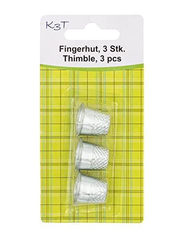 K3T 81940 Fingerhut 3er Packung, aus Metall, silberfarben, 1.7 x 1.8 x 1.8 cm