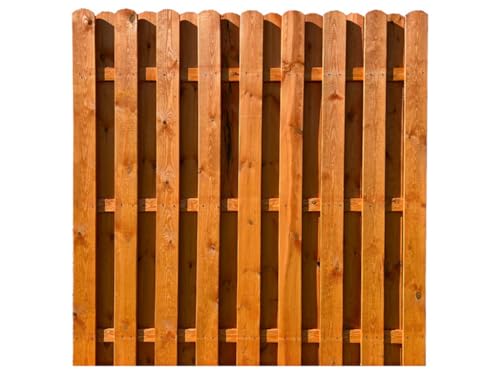 Woodtex Sichtschutzzaun Gartenzaun Bretterzaun Gartenholz Kiefer|180x180x4cm|Bretter12x120mm|honigfarben lasiert|gehobelt gerundete Köpfe|ideal für Garten und Terrassen
