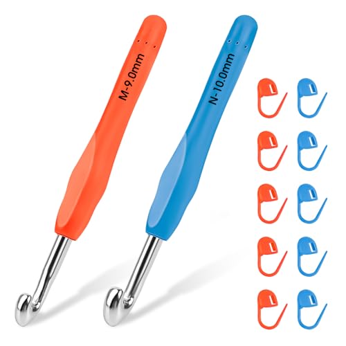 Häkelnadel-Set, 10mm+9mm Häkelnadel Set Zum Häkeln Und Stricken Ergonomische Häkelnadeln, größe Häkelnadeln, Häkelnadeln zum Häkeln von Garn, extra lange Stricknadeln für Anfänger