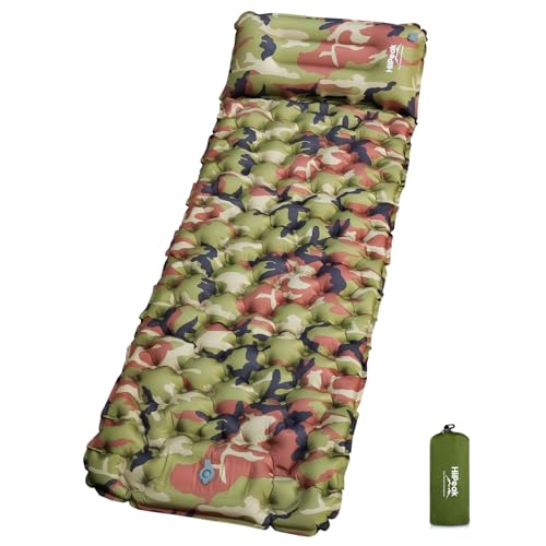 HiiPeak isomatte selbstaufblasend hoch Camping luftmatratze mit integrierten kopfkissen Outdoor campingmatte schlafmatte kleines packmass mit Fußpumpe luftzellenmatte aufblasbar Camo