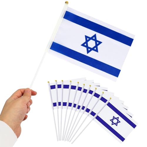 Kleine Israel Flagge,Israel Flagge,Handgehaltene Mini-Flagge,Mini Israel Flaggen,Israel Stick Flagge,Handgehaltene Stick Flaggen für Paraden,Karneval,Festival Feiern,Party,14 x 21 cm,10 Stück