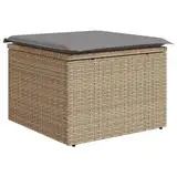 Makastle Gartenhocker, Poly Rattan Fußhocker mit Kissen, Fußauflage, Balkon Sitzhocker, Rattanhocker für Garten Terrasse, Beige 55x55x37 cm