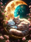 Diamond Painting Kits,Der Mond Rosen Blumen Katze 5D DIY Full Drill Diamant Painting Bilder Erwachsene,Moon Flowers Cats Tiere Diamant Painting Bilder Erwachsene für Wand Dekoration 30X40 CM