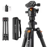 K&F Concept K234A0 Handy Stativ,163cm Kamera Stativ, Tripod für unterwegs (BI234M), Stativ für Smartphone mit Handyhalterung, Aluminium Reisestativ