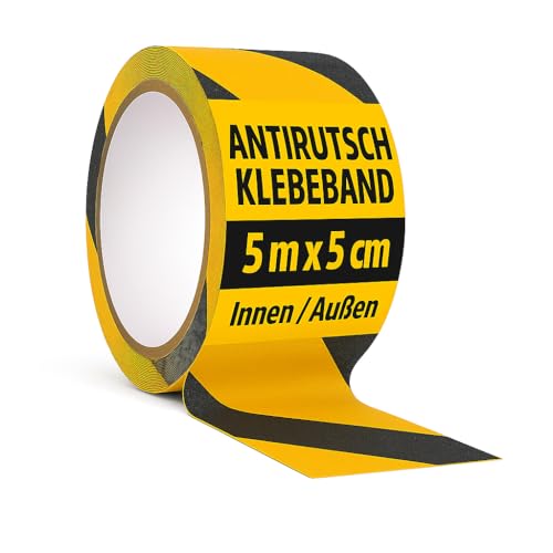notlok Safety Work - Antirutsch Klebeband [ 5M x 5cm ] Schwarz-Gelb | Griptape für den Innen- und Außenbereich | Grip Tape, Anti Rutsch Streifen, Antirutschstreifen Treppe, Treppenstufen Antirutsch