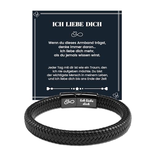 MANVEN Armband für Männer Geschenk für Ihn Lederarmband Herren mit Gravur Ich Liebe Dich Valentinstag Geburtstagsgeschenk Geschenk für Ihn Freund Mann Ehemann Jahrestag Weihnachten für Männer 22.5cm