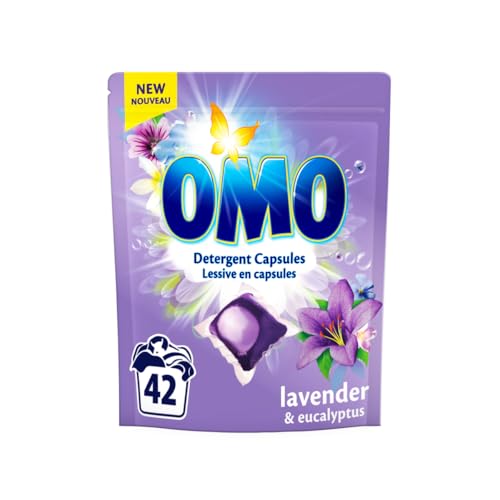 OMO Lavendel-Wäschekapseln – Kraftvolle Fleckenentfernung, langanhaltende Frische für bis zu 14 Tage, Alles-in-einem -Geruchskontrolle, Kaltwaschmittel-kompatible – 42 Kapseln (1 Packung)