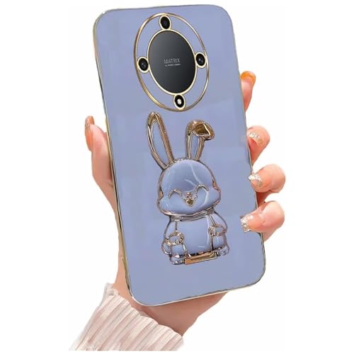 Miagon Kaninchen Ständer Hülle für Honor Magic 6 Lite 5G,Cute Mädchen Dünn Galvanisierte Schutzhülle Weiches Case Bumper mit Hase Skalierbar Halter Kickständer