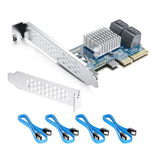 PCIe SATA X4 Card 4 Port with 4 SATA Cables and Low Profile Bracket, 6Gbps SATA3.0 Controller PCI Express Expansion Card, Support SSD and HDD