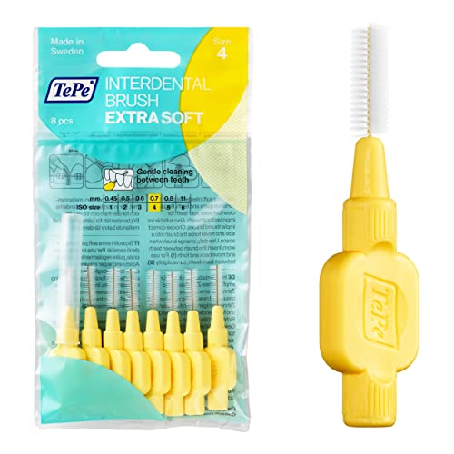 TePe Interdentalbürsten Extra Soft Gelb (ISO Größe 4: 0,7 mm) / Für eine besonders sanfte & effiziente Reinigung der Zahnzwischenräume / 1 x 8 Interdentalbürsten