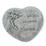 WB wohn trends Grab-Schmuck Herz zum Legen, Du lebst in unseren Herzen, Rose, Stein grau 7,5x7,5x3cm