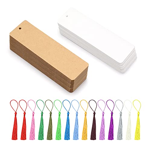 EULAPGOE 60 Stück Blanko Lesezeichen, Kraftpapier Blanko-Lesezeichen aus Karton, 14 Farben Quasten, für Handgemachte Dekoration, Geschenkdekoration, DIY Etiketten
